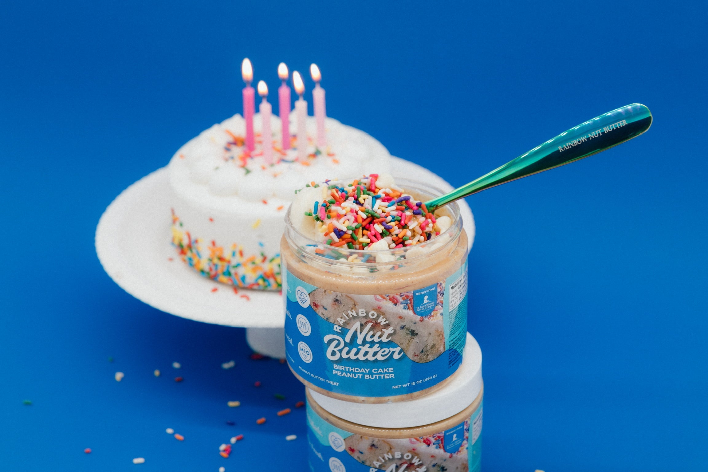 Birthday Cake Peanut Butter Treat Frosting with Sprinkles