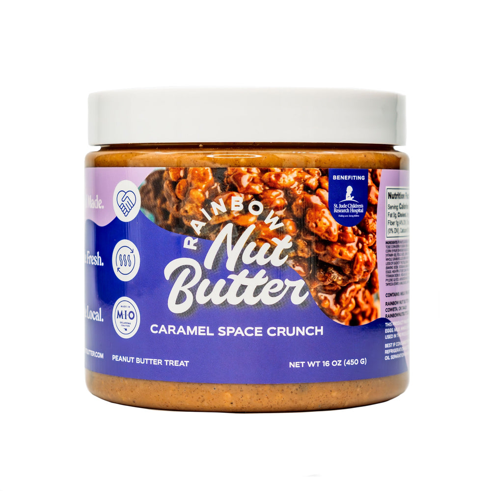 SPACE CRUNCH Caramel Peanut Butter Treat Flavor Sweet Dessert  Snack Crunchy Chocolate Indulgent Creamy Rainbow Nut Butter