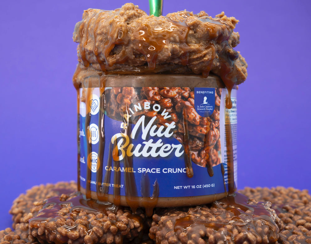 SPACE CRUNCH Caramel Peanut Butter Treat Flavor Sweet Dessert  Snack Crunchy Chocolate Indulgent Creamy Rainbow Nut Butter