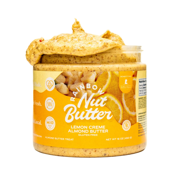 LEMON ALMOND BUTTER Nut Butter Treat Spread White Chocolate Dessert Dip Sweet Creamy Flavor High Protein Snack for Kids Rainbow Nut Butter