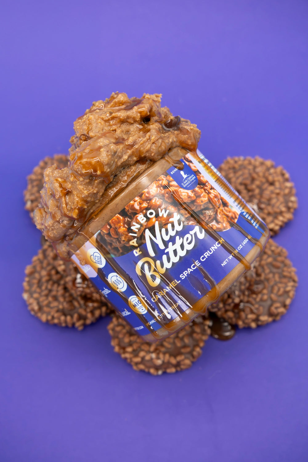 SPACE CRUNCH Caramel Peanut Butter Treat Flavor Sweet Dessert  Snack Crunchy Chocolate Indulgent Creamy Rainbow Nut Butter