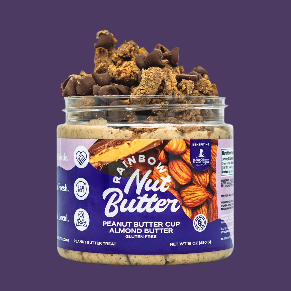 ALMOND BUTTER PEANUT BUTTER CUP Rainbow Nut Butter Almond Butter Gluten Free Creamy & Crunchy Chocolate Flavor Chocolatey Snacks Gluten Free