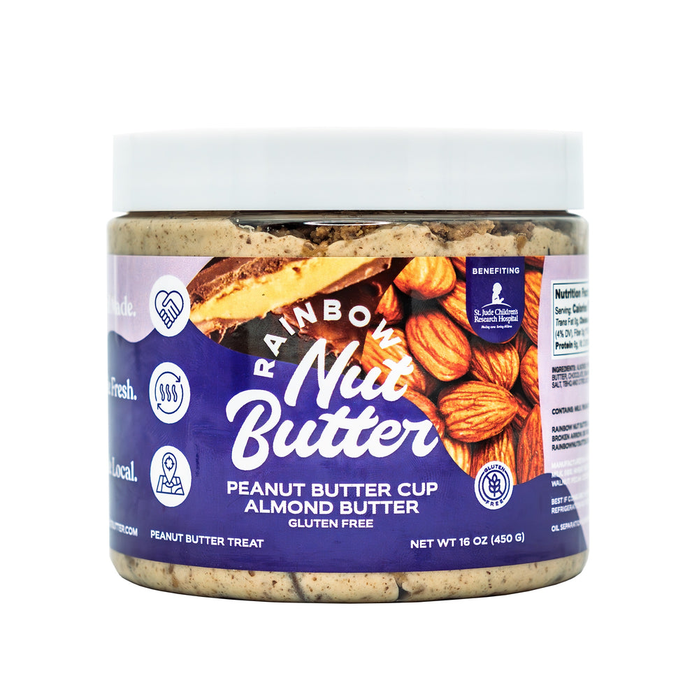 ALMOND BUTTER PEANUT BUTTER CUP Rainbow Nut Butter Almond Butter Gluten Free Creamy & Crunchy Chocolate Flavor Chocolatey Snacks Gluten Free