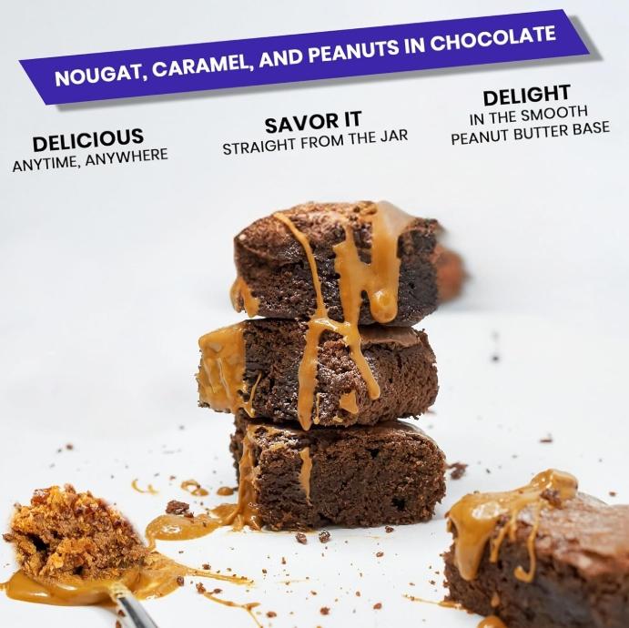 NOUGAT CARAMEL CANDY BAR consisting of Nougat topped with Caramel and Peanuts all encased in Milk Chocolate Peanut Butter Nut Butter Snack Dessert