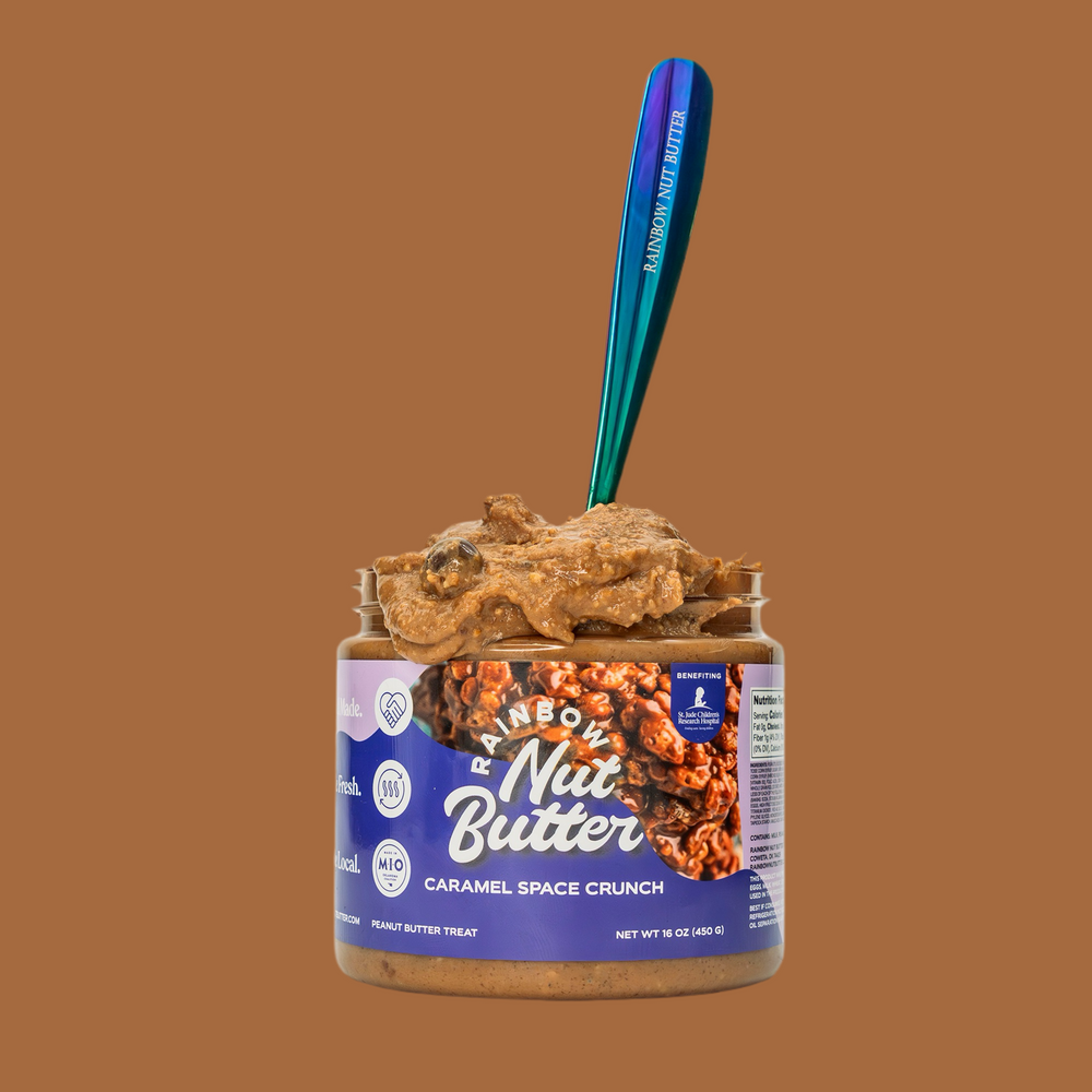 SPACE CRUNCH Caramel Peanut Butter Treat Flavor Sweet Dessert  Snack Crunchy Chocolate Indulgent Creamy Rainbow Nut Butter