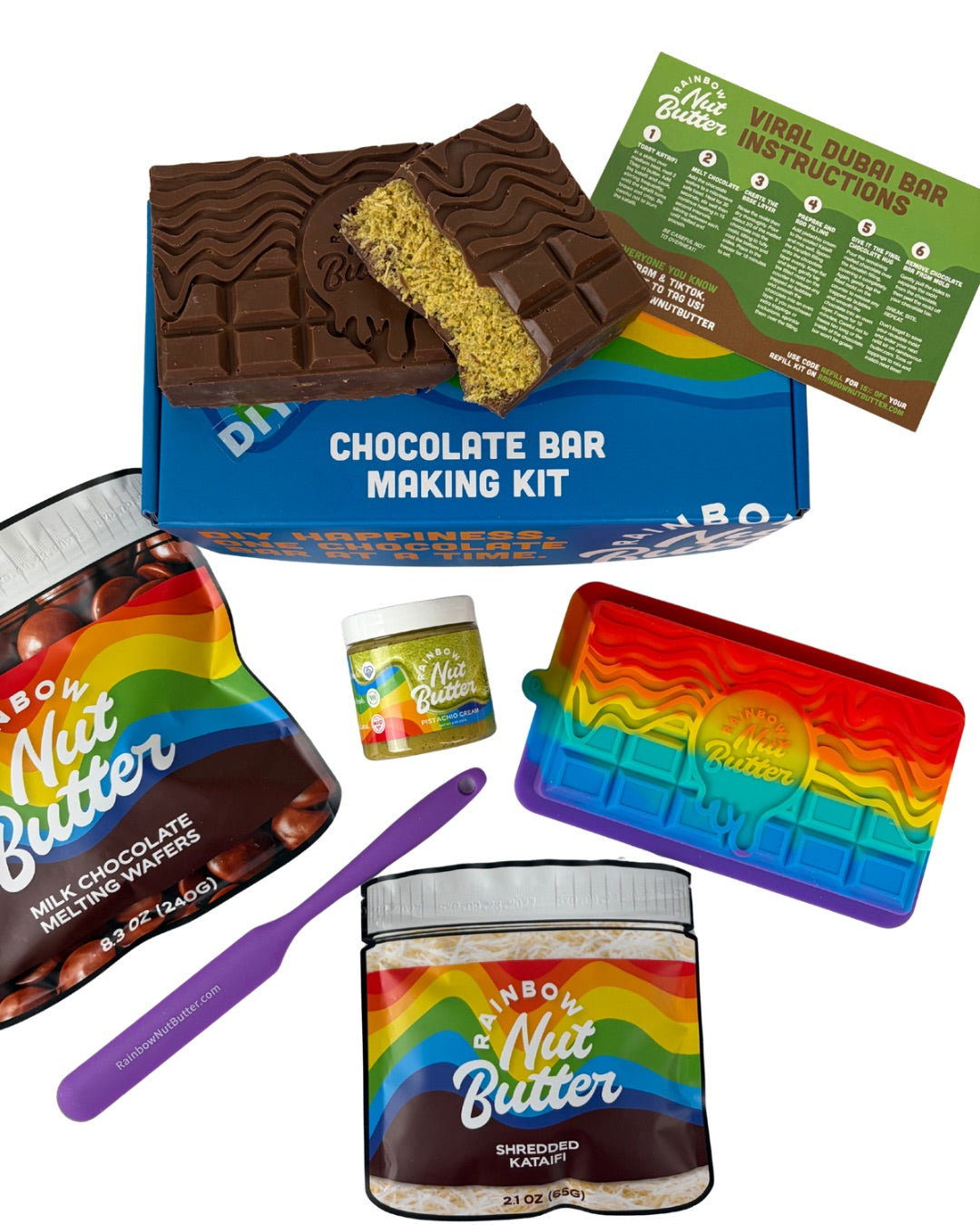 DUBAI DIY Chocolate Bar Kit with Reusable Mold & Decorating Wand Rectangle Rainbow Mold