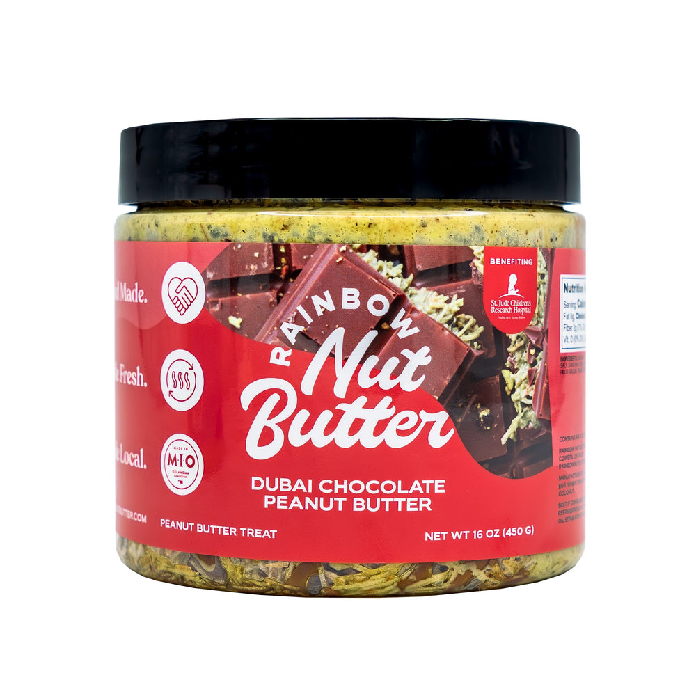 DUBAI PEANUT BUTTER Pistachio Nut Butter - Creamy Milk Chocolate Peanut Butter with Baked Kataifi Crunch Dessert Snack Treat