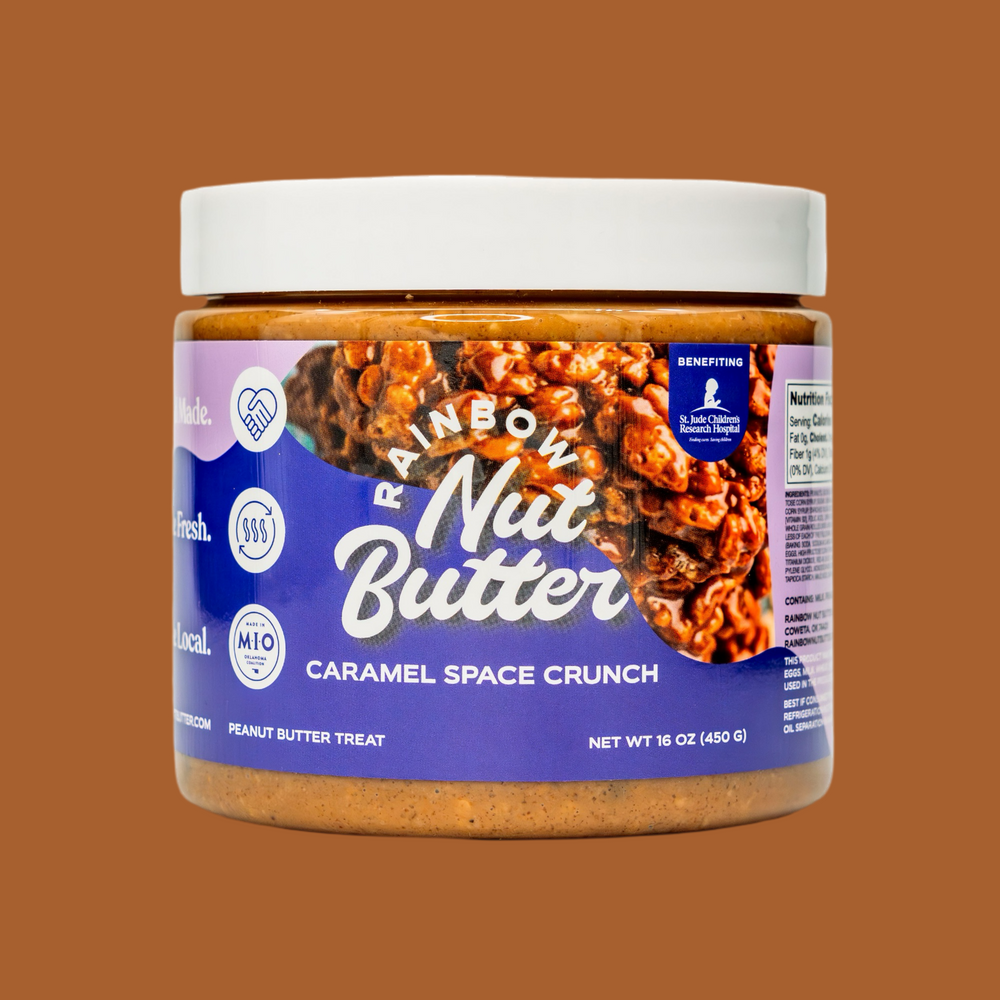 SPACE CRUNCH Caramel Peanut Butter Treat Flavor Sweet Dessert  Snack Crunchy Chocolate Indulgent Creamy Rainbow Nut Butter