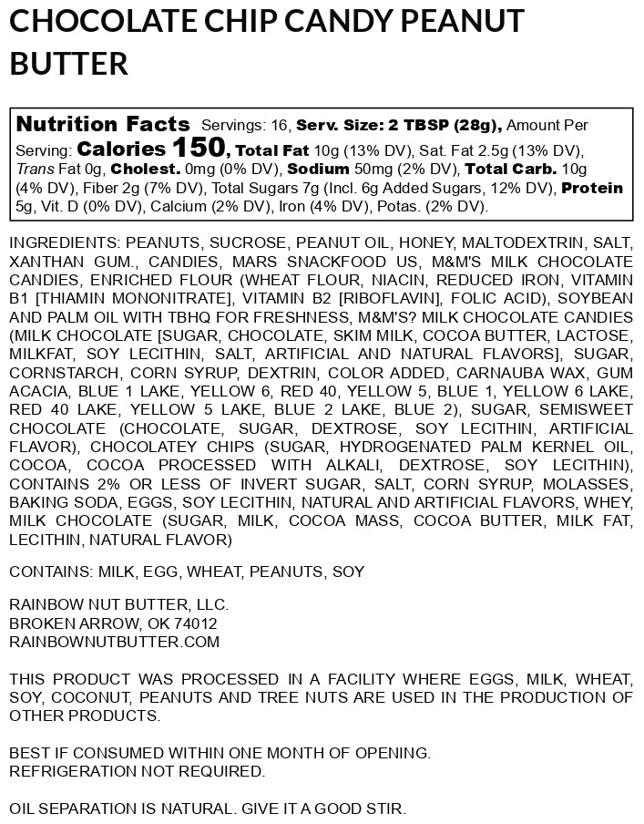 CANDY COOKIE Rainbow Nut Butter Chocolate Chip Candy Cookie Peanut Butter Treat Snack Rainbow Nut Butter
