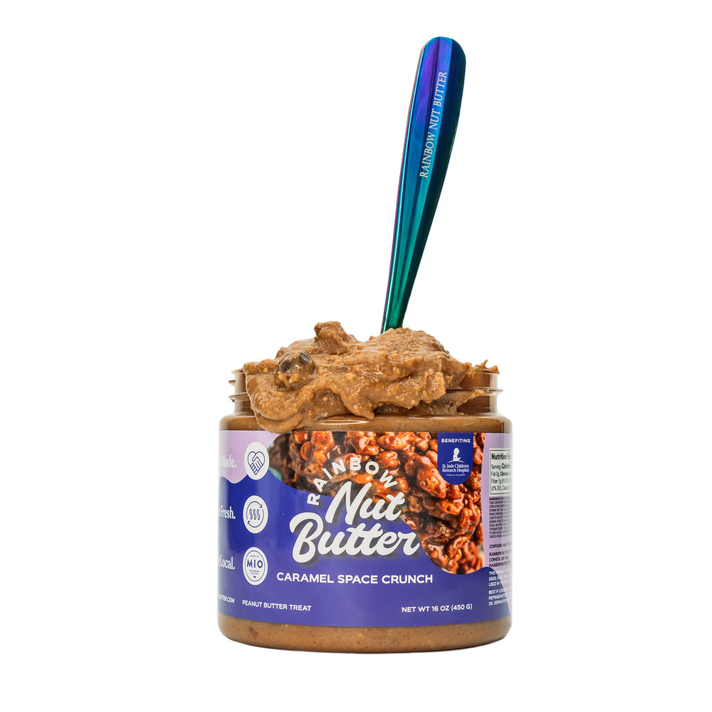 SPACE CRUNCH Caramel Peanut Butter Treat Flavor Sweet Dessert  Snack Crunchy Chocolate Indulgent Creamy Rainbow Nut Butter