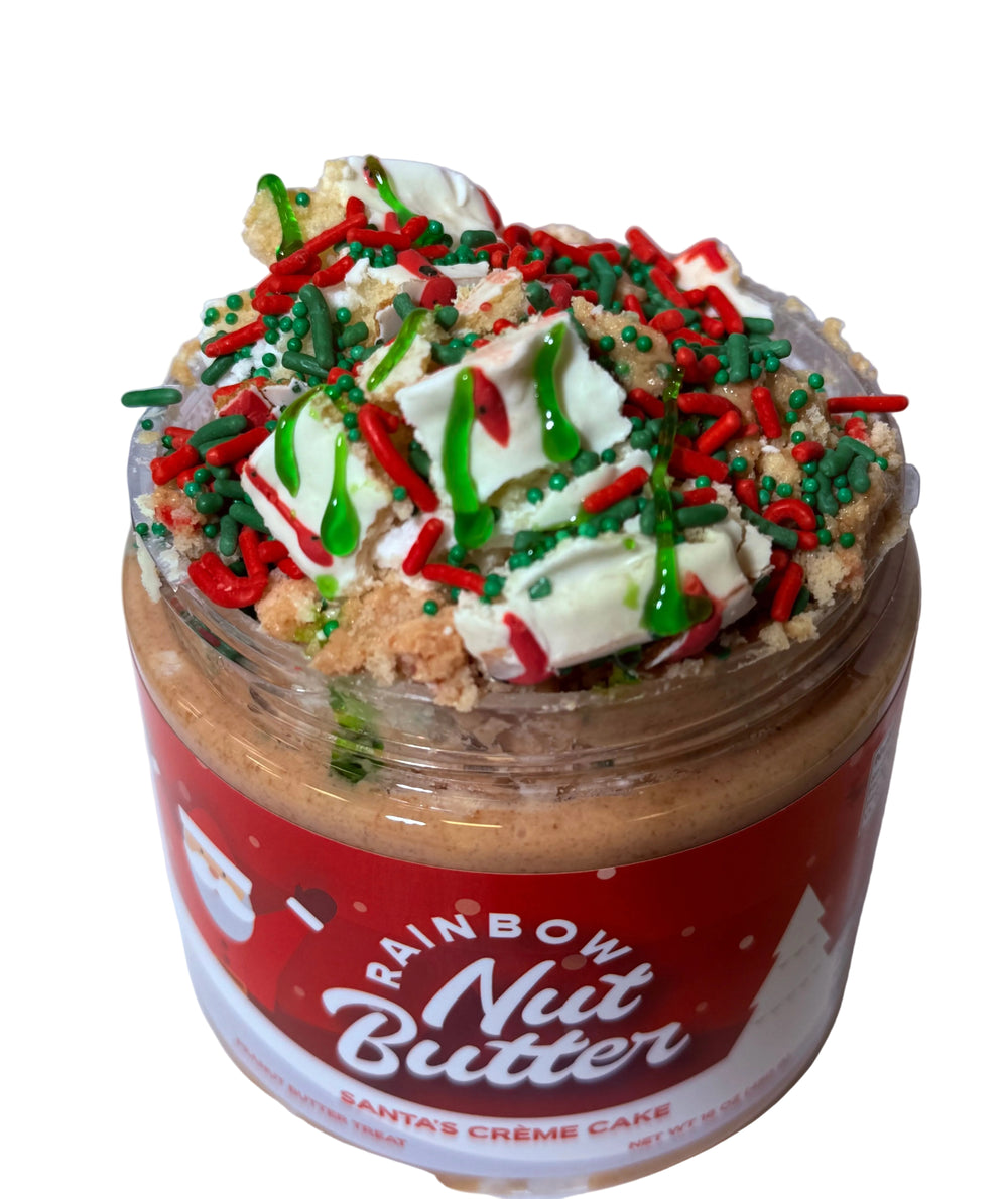 SANTA CREME CAKE Treat - 16 oz Creamy Peanut Butter with White Chocolate, Cake Bits & Cream Cheese Icing for Festive Spreading on Toast & Pancakes - Joyful