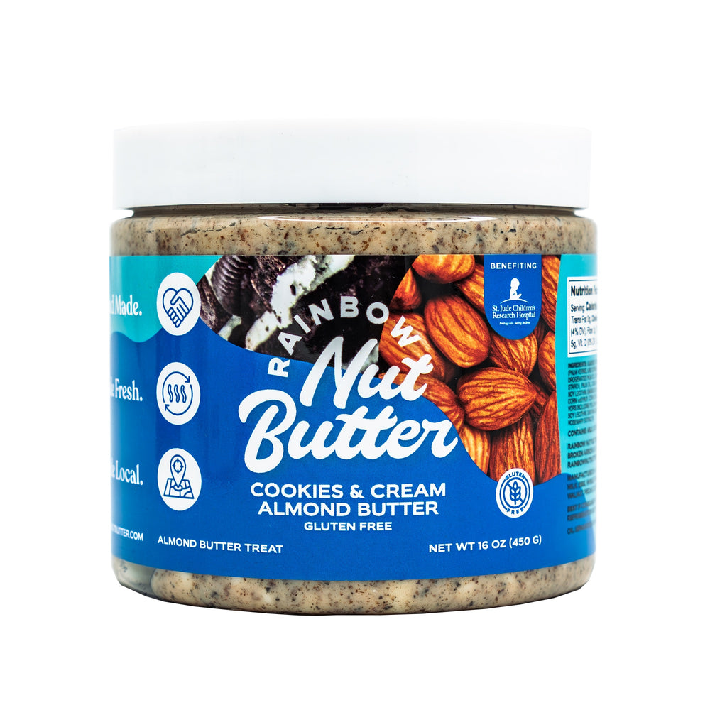 ALMOND BUTTER COOKIES AND CREAM White Chocolate NO PEANUTS Chips Vanilla Cream Cheese Frosting Rainbow Nut Butter