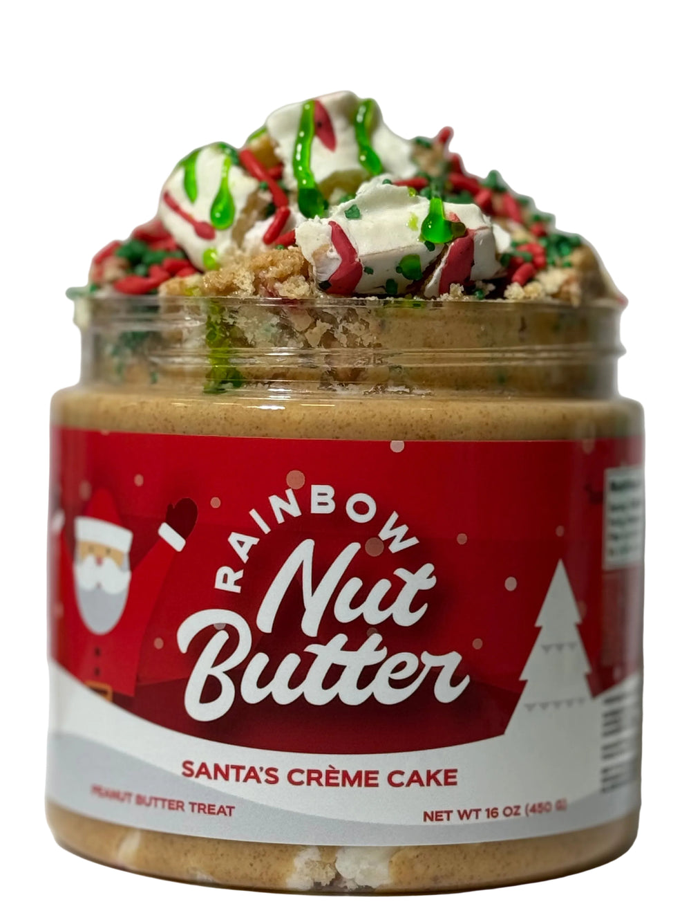 SANTA CREME CAKE Treat - 16 oz Creamy Peanut Butter with White Chocolate, Cake Bits & Cream Cheese Icing for Festive Spreading on Toast & Pancakes - Joyful