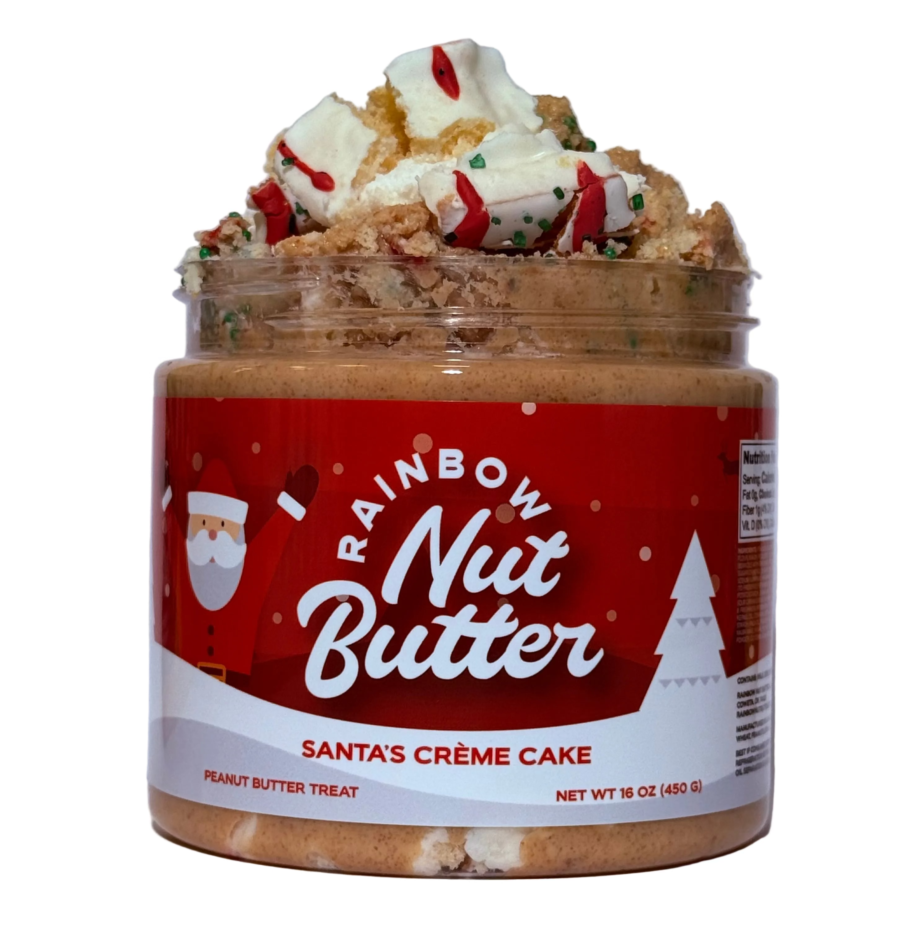 SANTA CREME CAKE Treat - 16 oz Creamy Peanut Butter with White Chocolate, Cake Bits & Cream Cheese Icing for Festive Spreading on Toast & Pancakes - Joyful