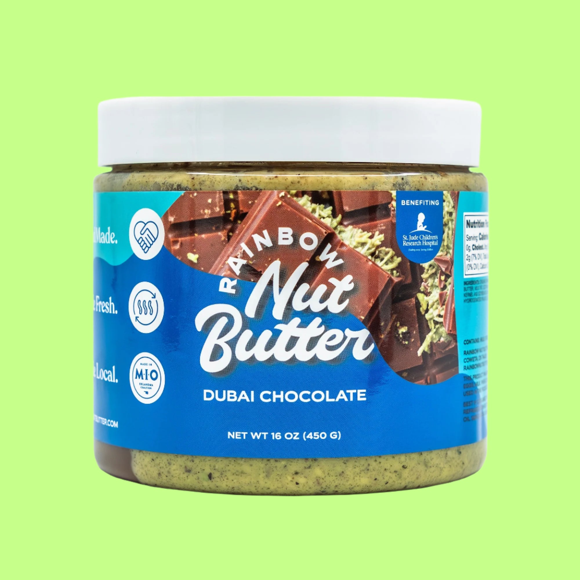 Milk Chocolate Dubai in a JAR Pistachio Nut Butter Cream Milk Chocolate Chips