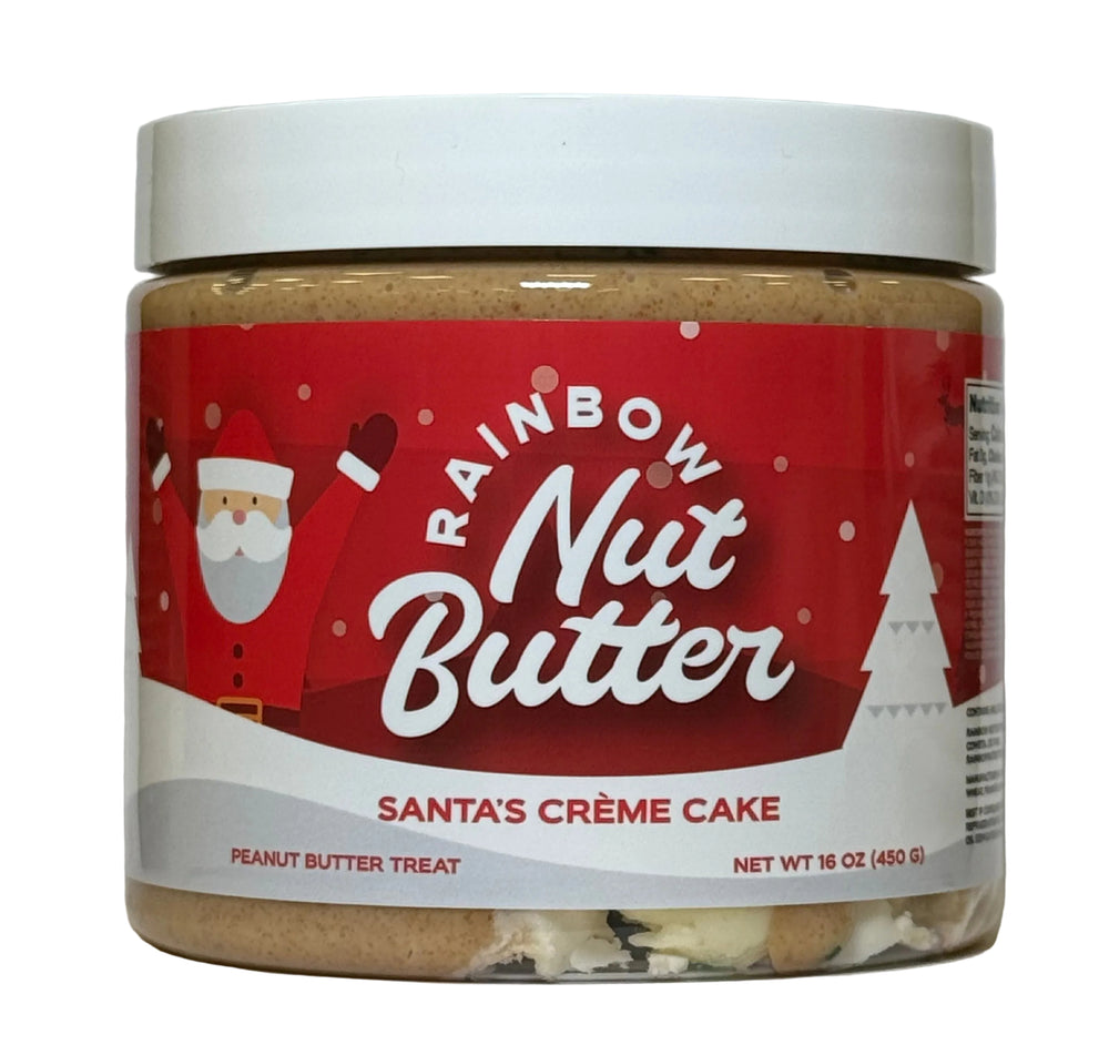 SANTA CREME CAKE Treat - 16 oz Creamy Peanut Butter with White Chocolate, Cake Bits & Cream Cheese Icing for Festive Spreading on Toast & Pancakes - Joyful