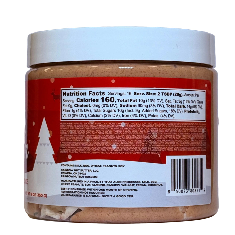 SANTA CREME CAKE Treat - 16 oz Creamy Peanut Butter with White Chocolate, Cake Bits & Cream Cheese Icing for Festive Spreading on Toast & Pancakes - Joyful