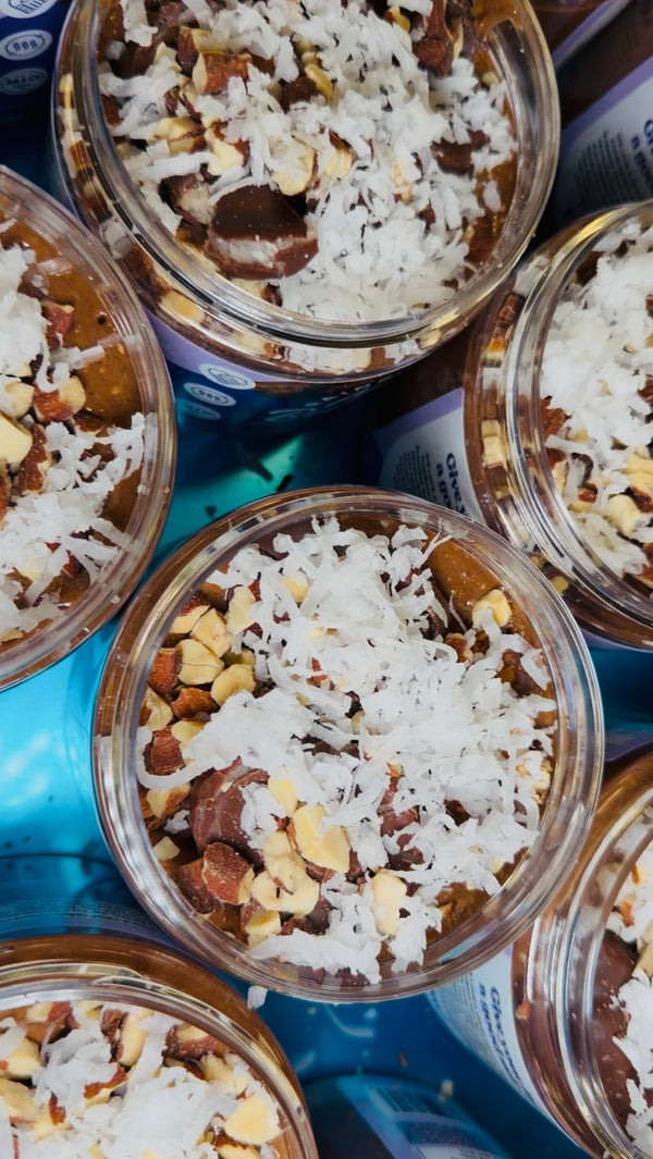 Chocolate Almond Joy Coconut Candy Bar Cookie with Crunchy Roasted Almonds Milk Chocolate Topped Sweet Dessert Snack in Jar