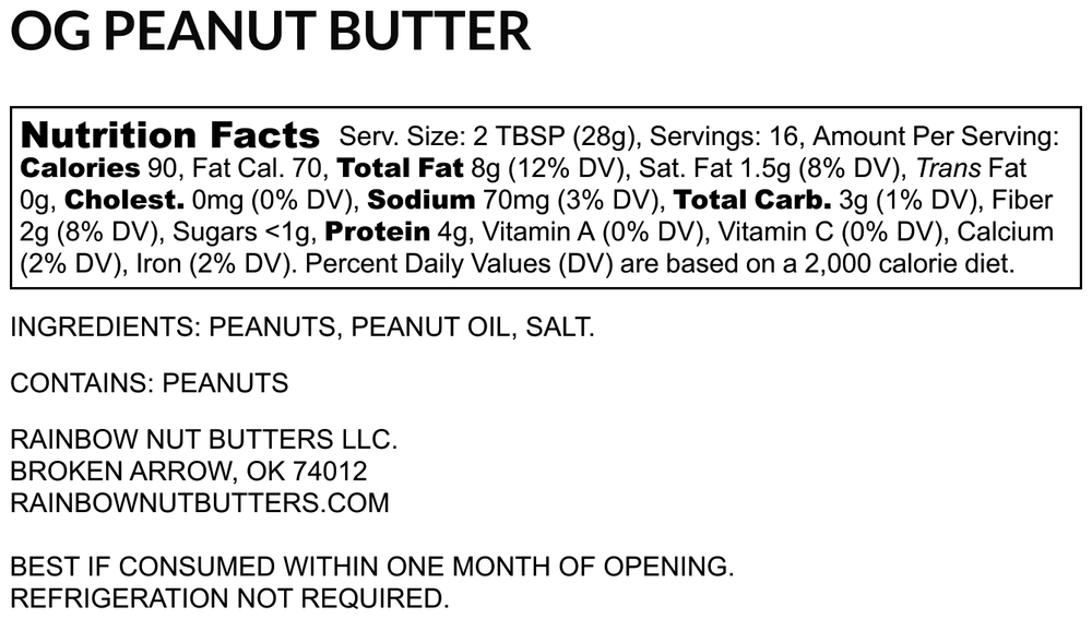 Original Peanut Butter Gluten Free No Sugar, No Added Preservatives, No a