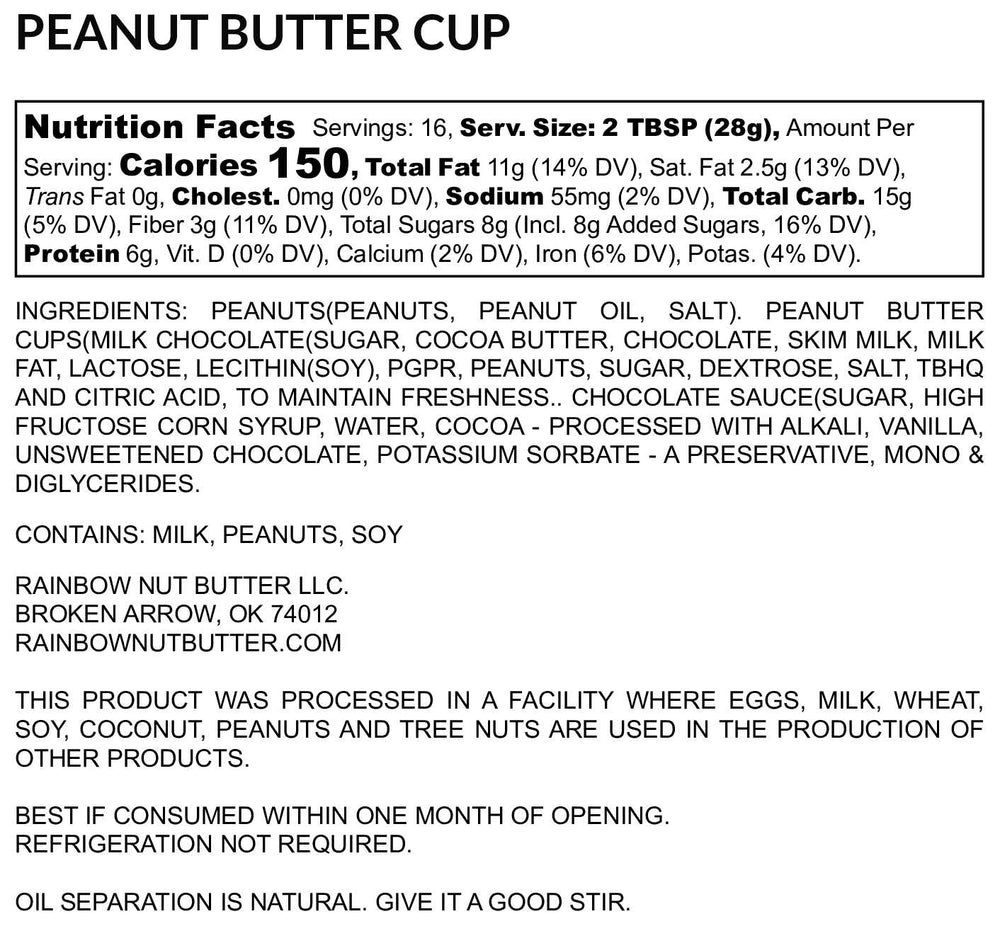 PEANUT BUTTER CUP Peanut Butter Snack Treat Sweet Milk Chocolate Chips Gluten Free Nut Butter Protein Snack great for kids Rainbow Nut Butter