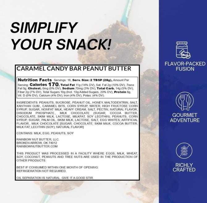 NOUGAT CARAMEL CANDY BAR consisting of Nougat topped with Caramel and Peanuts all encased in Milk Chocolate Peanut Butter Nut Butter Snack Dessert