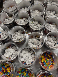 Checkered Flag Mix Muddy Buddies Caramel Chocolate Protein Balls M&M